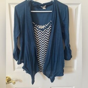 Women’s Blue Open Cardigan with Tank Size Large